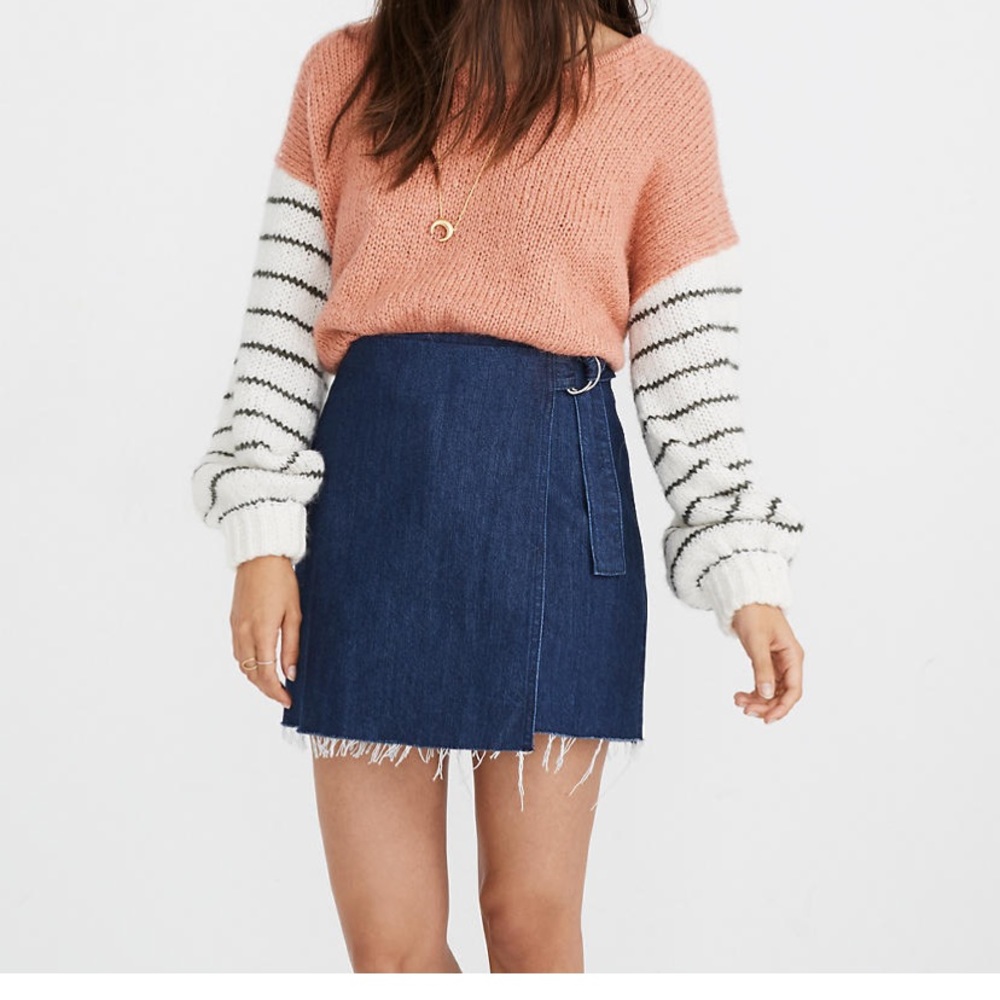 MADEWELL Denim Raw-Hem Mini Wrap Skirt